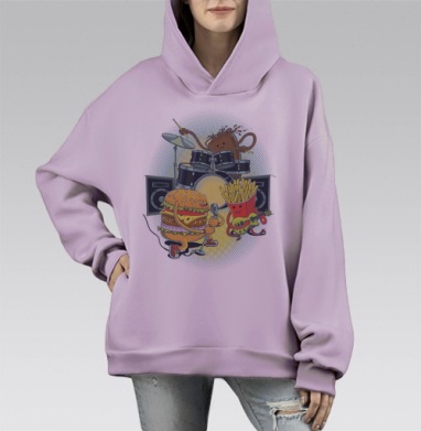 Вкусные мелодии, Hoodie Mono Fiolet, оверсайз, утепленная