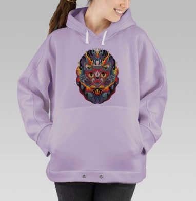 Психоделическая голова кота в огненном стиле, Hoodie Oversize Fiolet