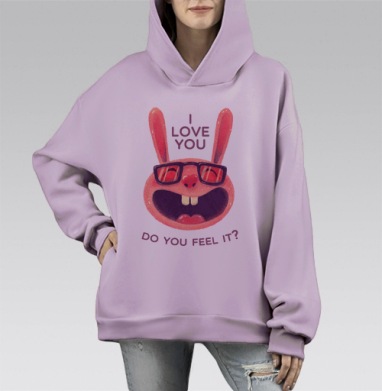 Влюбленный зая, Hoodie Mono Fiolet, оверсайз, утепленная