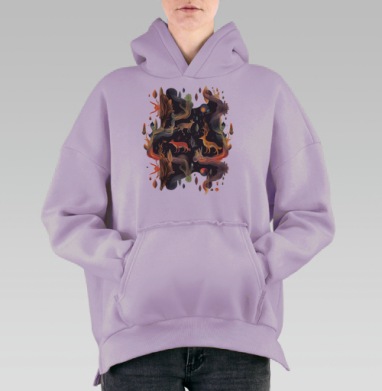 Мистический сюрреализм с этно-фольк мотивами, Hoodie Oversize Fiolet, утепленная