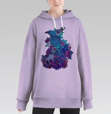 Синее Воронье Мemento Mori с Неоновыми Цветами, Hoodie Long Oversize Fiolet
