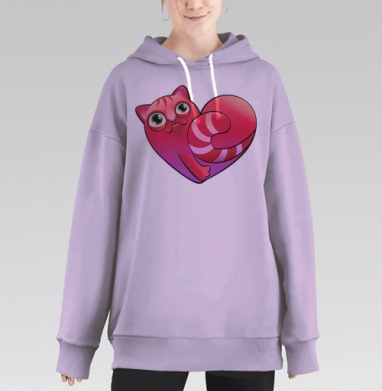 Яркий кот-сердце в стиле поп-арт, Hoodie Long Oversize Fiolet