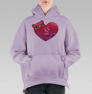 Яркий кот-сердце в стиле поп-арт, Hoodie Oversize Fiolet, утепленная
