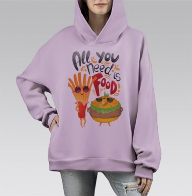 Веселый фастфуд: еда и настроение в одном дизайне, Hoodie Mono Fiolet, оверсайз, утепленная
