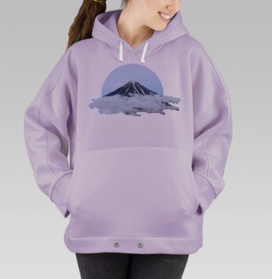 Величественный вулкан в облаках — стильный минимализм, Hoodie Oversize Fiolet
