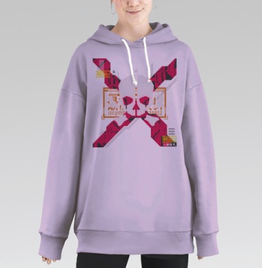 Киберпанк эмблема Череп и Кости с последним смехом, Hoodie Long Oversize Fiolet
