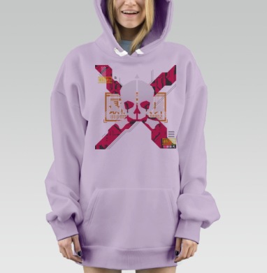 Киберпанк эмблема Череп и Кости с последним смехом, Hoodie Mjhigh Dig Mel, Fiolet, утепленная