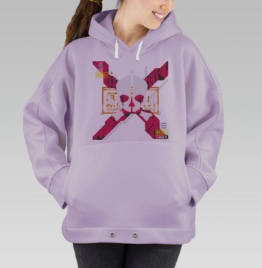 Киберпанк эмблема Череп и Кости с последним смехом, Hoodie Oversize Fiolet