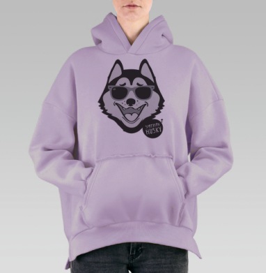 Веселый хаски в солнцезащитных очках - стиль и позитив, Hoodie Oversize Fiolet, утепленная