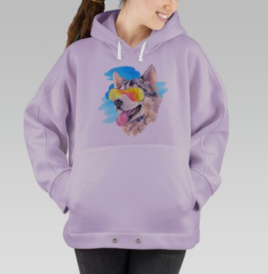 Веселый акварельный портрет собаки в очках, Hoodie Oversize Fiolet