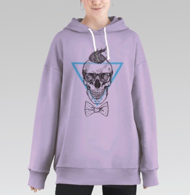 Стилизованный череп в хипстерской рокабилли эстетике, Hoodie Long Oversize Fiolet