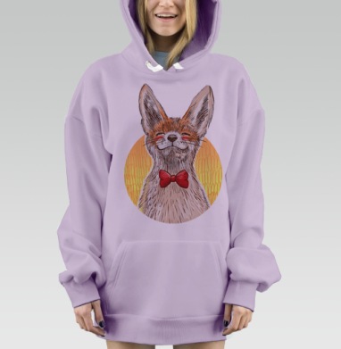 Очаровательный фенек в красной бабочке, Hoodie Mjhigh Dig Mel, Fiolet, утепленная