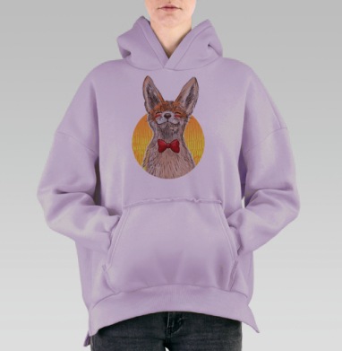 Очаровательный фенек в красной бабочке, Hoodie Oversize Fiolet, утепленная