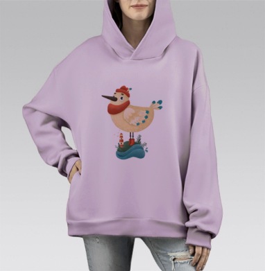 Милая птица на маяке – сказочный островок уюта, Hoodie Mono Fiolet, оверсайз, утепленная