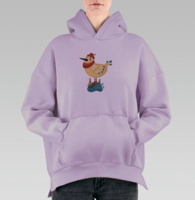 Милая птица на маяке – сказочный островок уюта, Hoodie Oversize Fiolet, утепленная