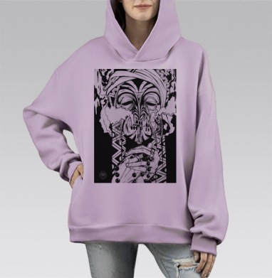 Мистическая маска интроспекции и медитации, Hoodie Mono Fiolet, оверсайз, утепленная