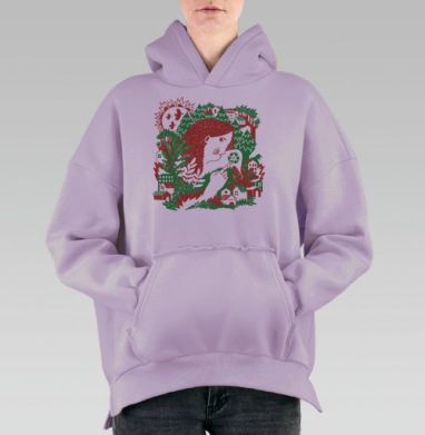 Женщина с символом переработки и природой, Hoodie Oversize Fiolet, утепленная