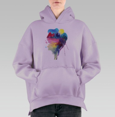Медитативная акварель абстракция природы, Hoodie Oversize Fiolet, утепленная