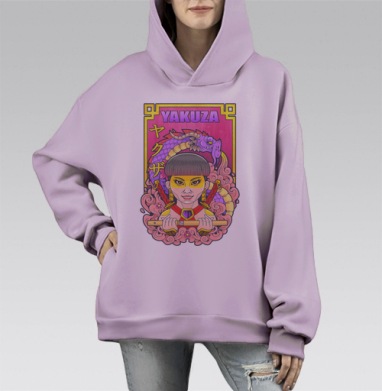 Яркий рисунок женщины с драконом и катанами в японском стиле Якудза, Hoodie Mono Fiolet, оверсайз, утепленная