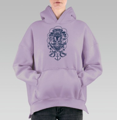 Винтажный пиратский череп с усами и саблями, Hoodie Oversize Fiolet, утепленная