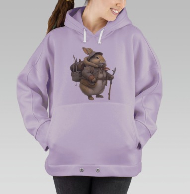 Пушистый кролик-путешественник в походной экипировке, Hoodie Oversize Fiolet