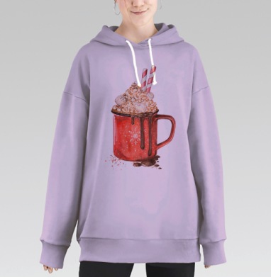 Праздничная кружка горячего шоколада с зефирками, Hoodie Long Oversize Fiolet