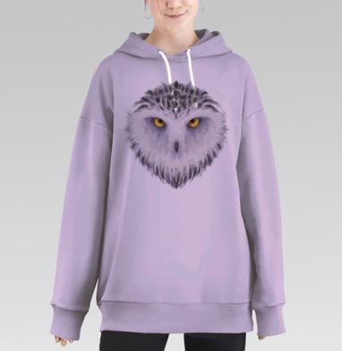 Яркий портрет головы полярной совы, Hoodie Long Oversize Fiolet