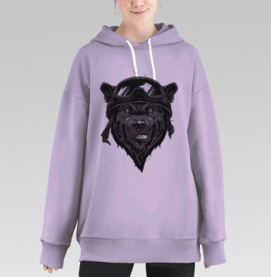 Медведь-воин в боевом шлеме и очках, Hoodie Long Oversize Fiolet