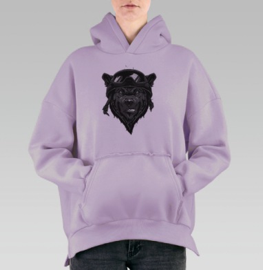 Медведь-воин в боевом шлеме и очках, Hoodie Oversize Fiolet, утепленная