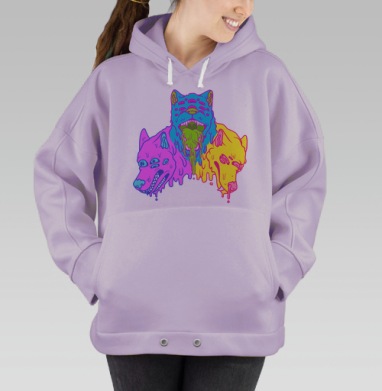 Психоделические тающие головы волков в кислотных тонах, Hoodie Oversize Fiolet
