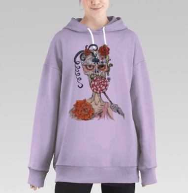 Сахарный череп с леденцом и розами, Hoodie Long Oversize Fiolet