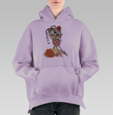 Сахарный череп с леденцом и розами, Hoodie Oversize Fiolet, утепленная