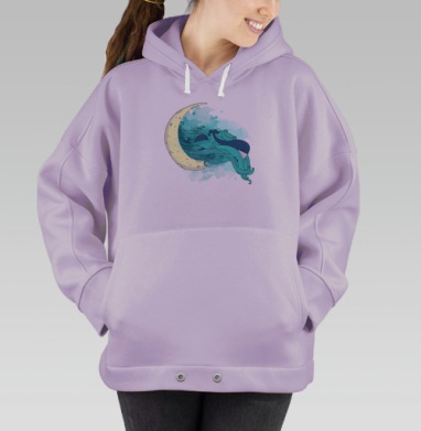 Спящий синий кит на месяц в акварельном стиле, Hoodie Oversize Fiolet