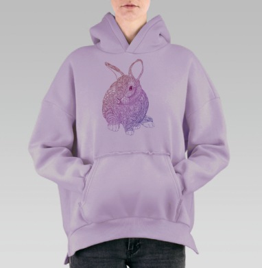 Стилизованный кролик-зентангл с градиентом, Hoodie Oversize Fiolet, утепленная
