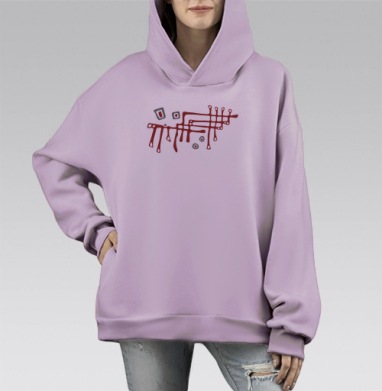 Абстрактная красная схема символика связи сетки, Hoodie Mono Fiolet, оверсайз, утепленная