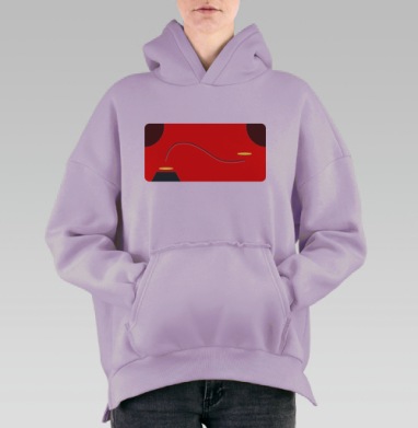 Абстрактное движение с ярко красным фоном и точками, Hoodie Oversize Fiolet, утепленная