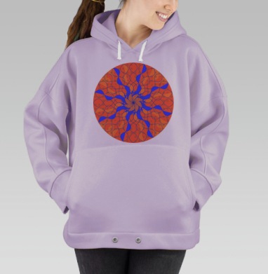 Абстрактное рыжее солнце с синими геометрическими линиями и формами, Hoodie Oversize Fiolet