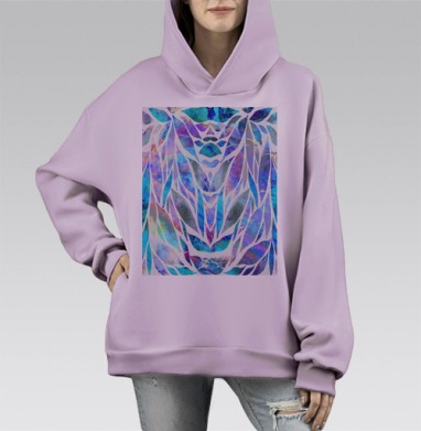 Абстрактные голубые цветы бирюзовые листья в светлой палитре, Hoodie Mono Fiolet, оверсайз, утепленная