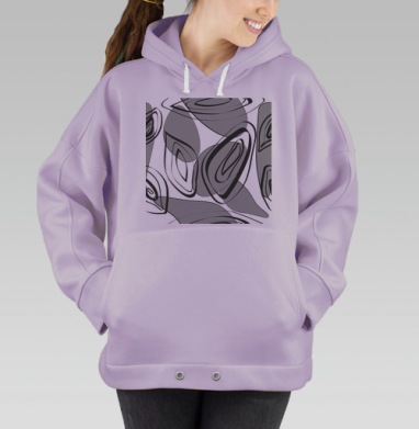 Абстрактные Серые Формы С Графическими Линиями, Hoodie Oversize Fiolet