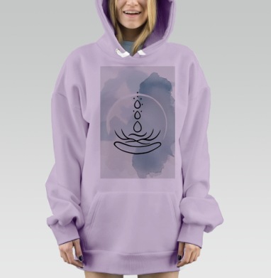 Абстрактный баланс воды и энергии в мягких серо голубых тонах, Hoodie Mjhigh Dig Mel, Fiolet, утепленная