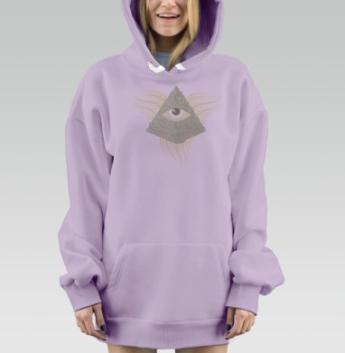All Seeing Eye / Всевидящее око парящая пирамида в узорной фактуре с тихим взором, Hoodie Mjhigh Dig Mel, Fiolet, утепленная