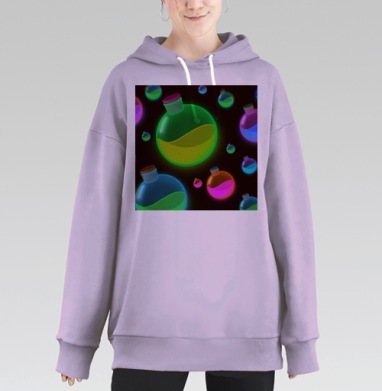 Алхимические колбы с яркой жидкостью эффектное освещение, Hoodie Long Oversize Fiolet