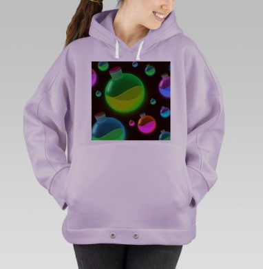 Алхимические колбы с яркой жидкостью эффектное освещение, Hoodie Oversize Fiolet