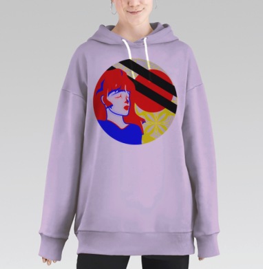 Аниме девушка красный синий желтый внутреннего мира спокойствия, Hoodie Long Oversize Fiolet