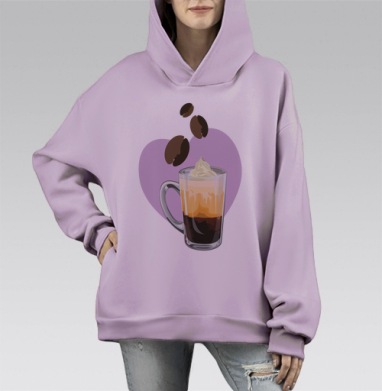 Ароматный кофе со сливками и зернами в сердце, Hoodie Mono Fiolet, оверсайз, утепленная