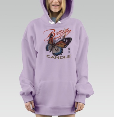 Бабочка летит к свече опасности красота и тонкий баланс, Hoodie Mjhigh Dig Mel, Fiolet, утепленная