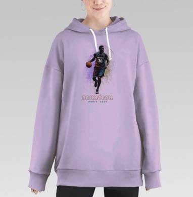 Баскетболист ведёт мяч динамичный момент Париж 2024, Hoodie Long Oversize Fiolet