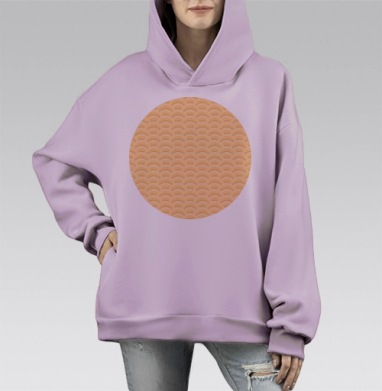 Бежевые волны плавный повторяющийся узор на ткани, Hoodie Mono Fiolet, оверсайз, утепленная