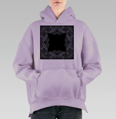 Белая Пинстрайпинг Квадратная Рамка Черный Фон, Hoodie Oversize Fiolet, утепленная