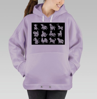 Белые животные китайского гороскопа черный фон, Hoodie Oversize Fiolet